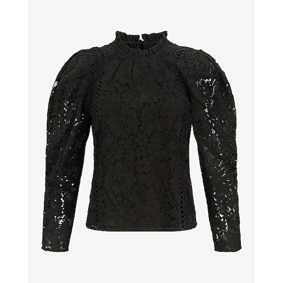 NEW Express Lace Puff Black Sleeve Top - Small - Picture 4 of 12